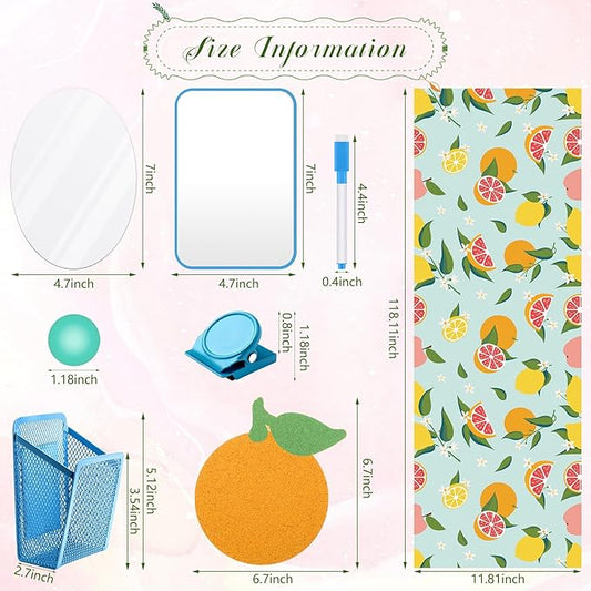 Harloon 15 Pcs Locker Decoration and Organizer Kit Locker Wallpaper Magnetic Pen Holder and Mirror Whiteboard Marker Cork Board with 3 Push Pins 3 Magnetic Clip 6 Magnets(Orange)