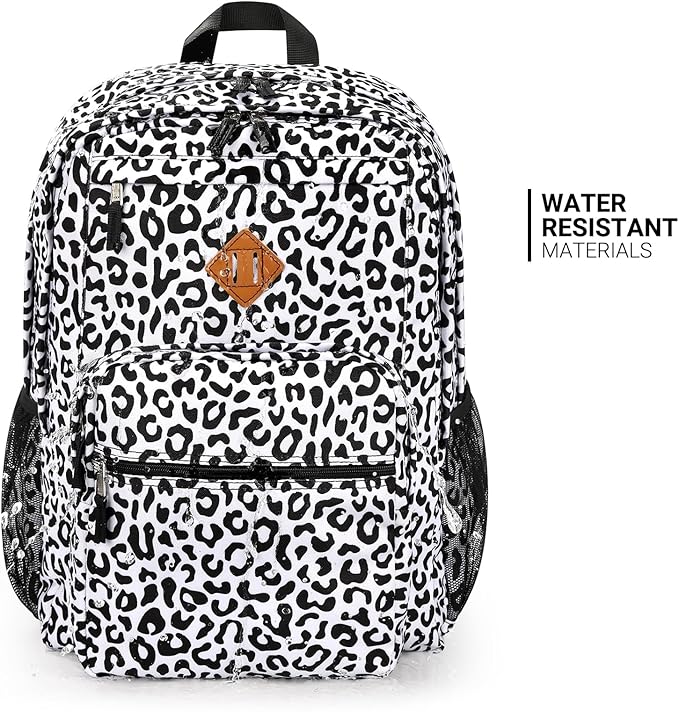 ZORFIN 26L Backpack for School, College, and Travel: Water Resistant Bookbag with 8 Compartments - Snow Leopard