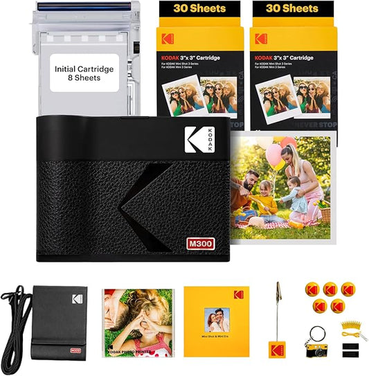 KODAK Mini 3 ERA 4PASS Portable Photo Printer (Black, Printer + Initial 8 Sheets + 60 Sheets + Accessories)