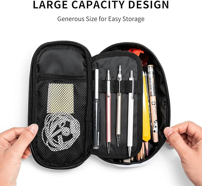 Japanese Ocean Waves Large Pencil Case With Zipper Compartments Stationery Pencil Bag For Kids Teens Students School Supplies