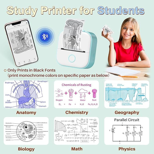 Memoking Sticker Printer - Mini Thermal Sticker Printer, T02 Inkless Pocket Label Maker, Bluetooth Portable Photo Printer, Instant Print Perfect for Students School Supplies,Flashcards, Journals
