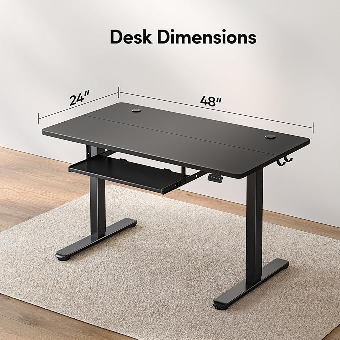 FEZIBO Standing Desk with Keyboard Tray, 48 x 24 Inch Adjustable Height Sit Stand Desk with Memory Presets for Home Office, Ergonomic Computer Workstation, Black