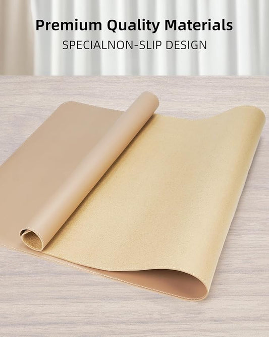 Leather Desk Pad Protector, Mouse Pad, Office Mat, Non-Slip PU Leather Blotter, Laptop Pad, Waterproof Writing Pad for Office and Home (Apricot, 31.5" x 15.7")