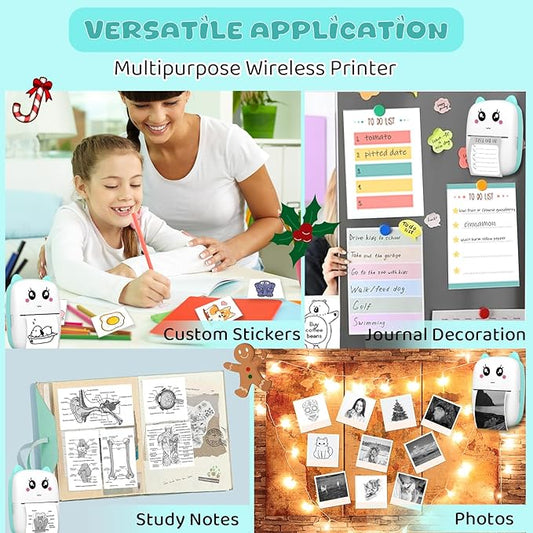 Mini Sticker Printer, Pocket Thermal Sticker Printer Machine, Thermal Bluetooth Sticker Maker with 11 Rolls Paper, Portable Receipt foe Study Notes, Memo, List, Work Plan, Gift (Blue)