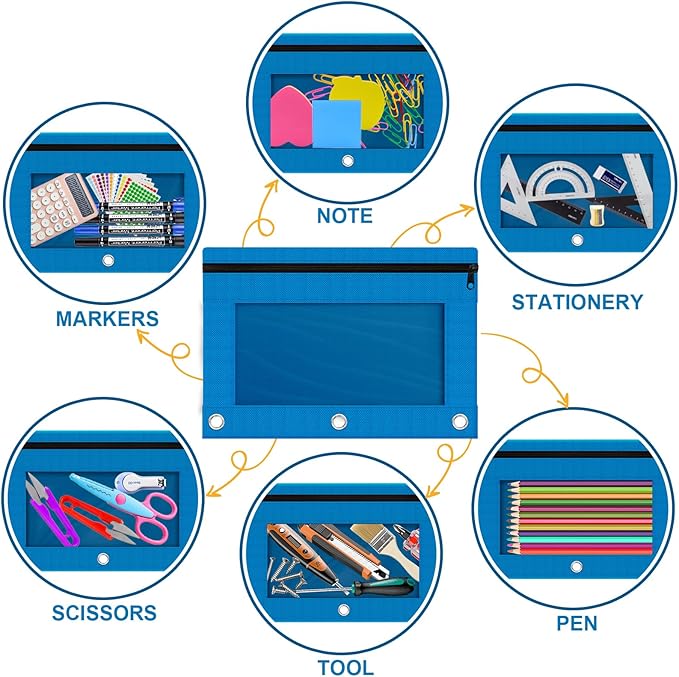 Officygnet 63 Pcs Pencil Pouch for 3 Ring Binder, Bulk Pencil Case Pouch with Clear Window, Pencil Bags with Smooth Zipper, Pencil Pouch for School Office Classroom Supplies(7 Color)
