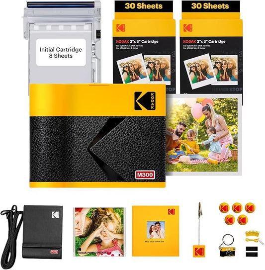 KODAK Mini 3 ERA 4PASS Portable Photo Printer (Yellow, Printer + Initial 8 Sheets + 60 Sheets + Accessories)