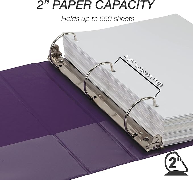 Samsill Durable 2 Inch Binder, Made in The USA, D Ring Binder, Customizable Clear View Cover, Plum Purple, Holds 475 Pages