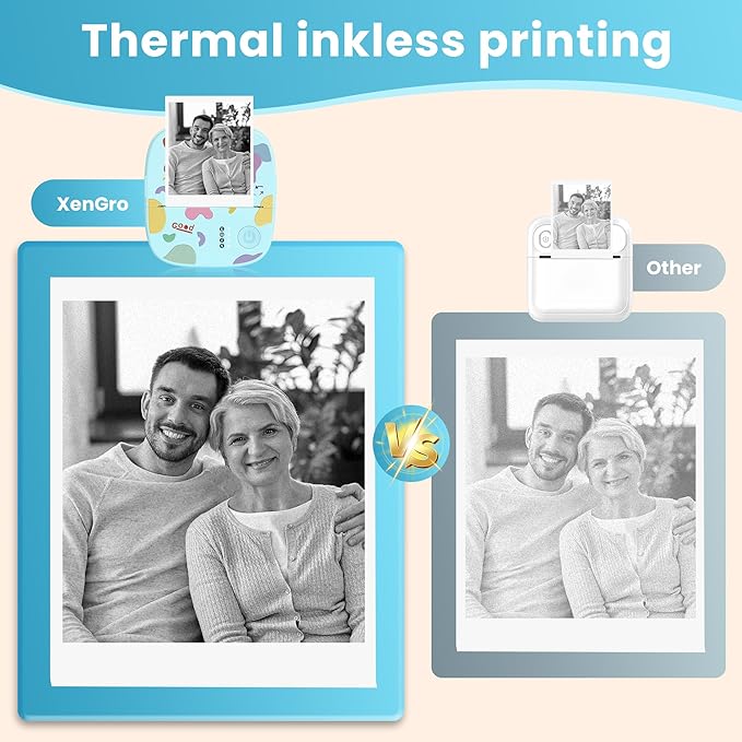 Mini Portable Sticker Printer, Mini Thermal Printer with 3 Rolls Paper, Bluetooth Inkless Printpods, Pocket Label Maker Suitable for Creative DIY, Diaries, Photos, Study Notes - Blue