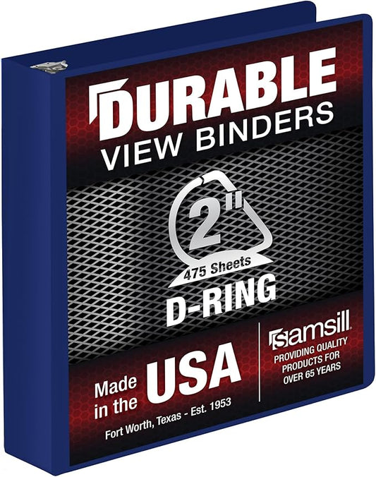 Samsill Durable 2 Inch Binder, Made in The USA, D Ring Binder, Customizable Clear View Cover, Blueberry, Holds 475 Pages