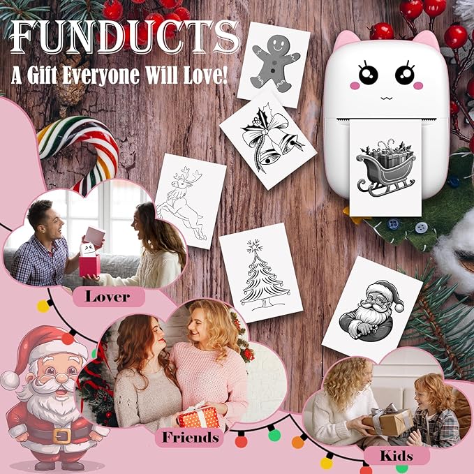 Mini Sticker Printer, Pocket Thermal Sticker Printer Machine, Thermal Bluetooth Sticker Maker with 11 Rolls Paper, Portable Receipt foe Study Notes, Memo, List, Work Plan, Gift