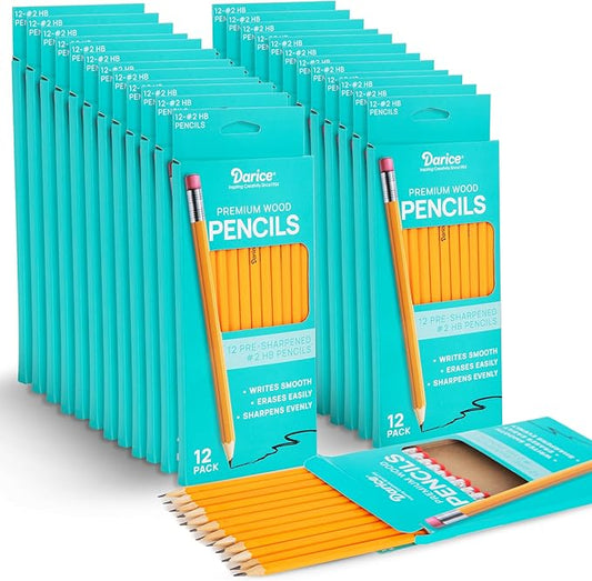 Darice Wood-Cased Pencils, 288pc Bulk Pre-sharpened #2 HB Pencils with Eraser for Classroom Back to School Supplies, 12 x 24 Pack