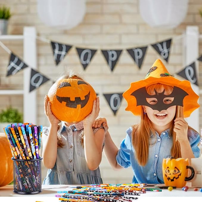 Kolewo4ever 200 Pieces Halloween Pencils Ghost Pumpkin Wood Pencils with Eraser Tops,Assortment Halloween Stationery Pencil for Halloween Party Favors, 12 Styles (200)