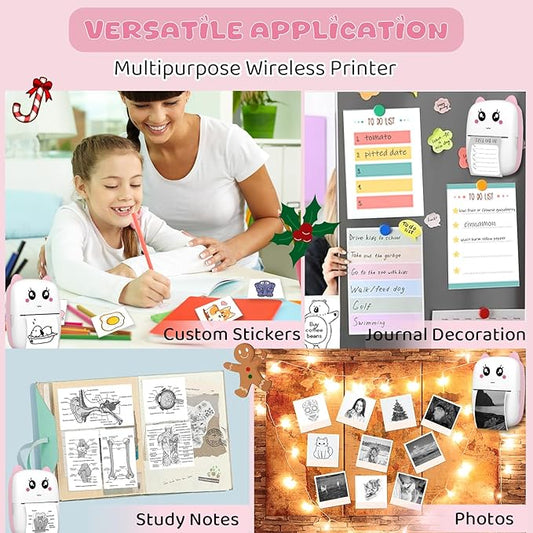 Mini Sticker Printer, Pocket Thermal Sticker Printer Machine, Thermal Bluetooth Sticker Maker with 11 Rolls Paper, Portable Receipt foe Study Notes, Memo, List, Work Plan, Gift
