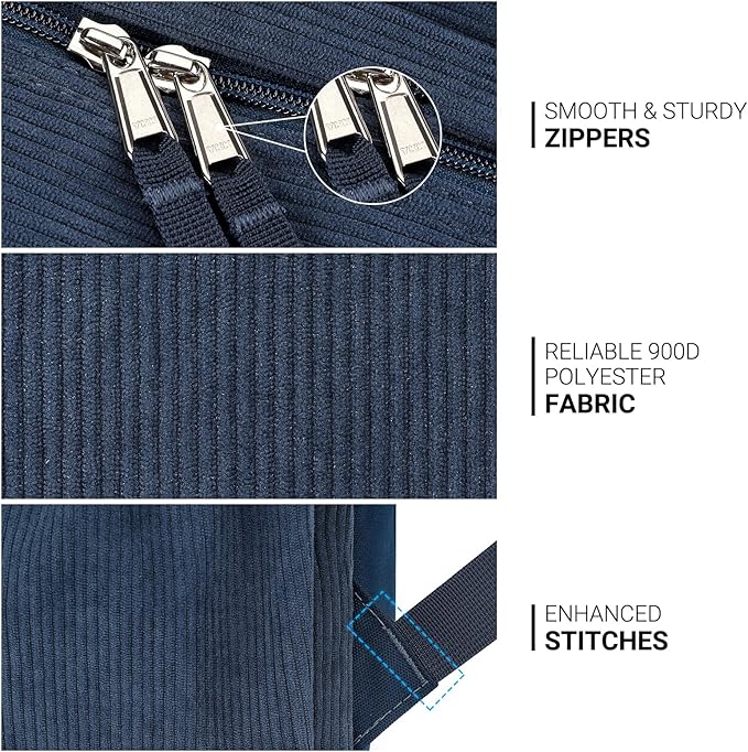ZORFIN 26L Backpack for School, College, and Travel: Corduroy Bookbag with 8 Compartments - Midnight Blue