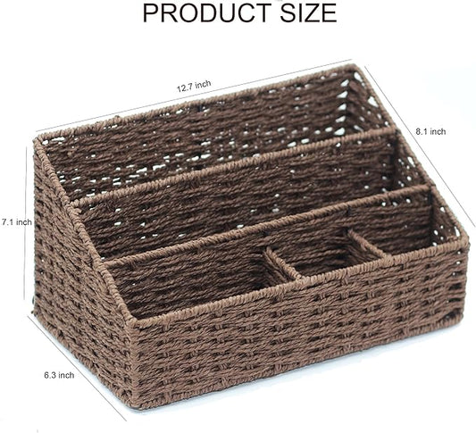 Desk Organizer, Mail Organizer Countertop, Magazine Organizer, Office Supplies Organization and Storage, Dark Brown