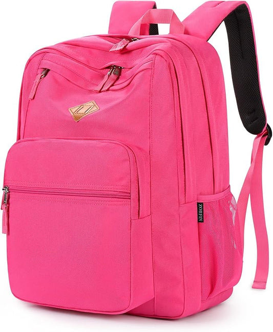 ZORFIN 26L Backpack for School, College, and Travel: Water Resistant Bookbag with 8 Compartments - Hotpink
