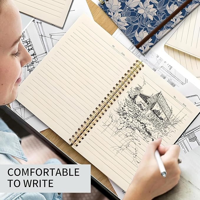 Bansutay Spiral Journal Notebook, A5 Cute Notebooks for Women Men, College Ruled Hardcover Notebook for Work & Note Taking, 60 Pages Double-Wire Journals for Writing (Blue)