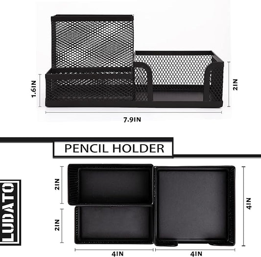 Ludato 2 Pieces Mesh Pen Holder Desk Organizers and Accessories for Desk，3 Compartments Black Pencil Holder for Office Supplies， Gifts for Colleague