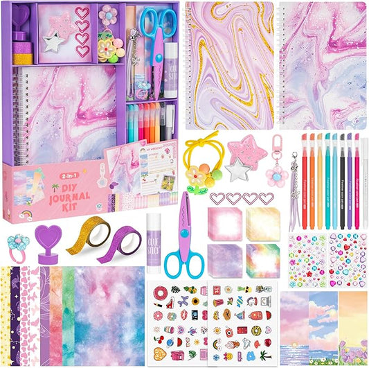 QIYVLOS 2 Pack DIY Journal Kit, Scrapbook Kit Toys for ages 8-13, Birthday Stationary Journaling Supplies Set Arts and Crafts Gifts for Teen Girls Ages 8 9 10 11 12 13 14 Year Old