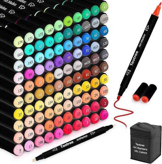 Taotree Alcohol Markers, 101 Colors Dual Tips Art Markers Pens Set, Chisel & Fine Sketch Pens, Art Supplies Kit for Artist Kids Adult Coloring Books Color, Painting, Drawing, Blending and Sketching