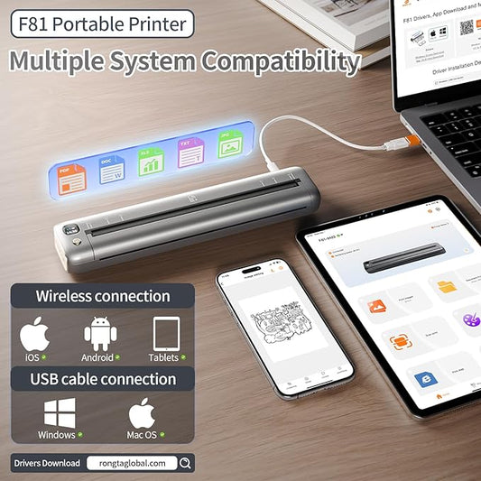 Rongta Portable Printer Wireless for Travel, Bluetooth WiFi Inkless Thermal Printers for 8.5" x 11" US Letter & A4 Size, Compatible with Android iOS Phone Mac Windows Laptop for Office & Home (Gray)