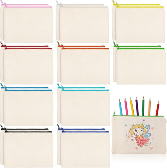 Shappy 20 Pcs Canvas Zipper Pouch Bags Pencil Pouch Canvas Makeup Bags Blank Pencil Case Cotton Cosmetic Case for Travel DIY Craft (7.87 x 5.70 Inches,M)
