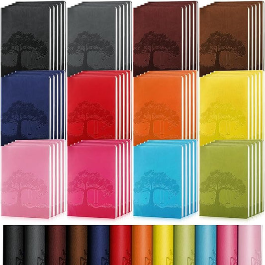 TaoBary 60 Pcs A6 PU Leather Journals Notebook Bulk Colorful Tree Life Lined Journal Soft Leather Cover Ruled Writing Notebook for Writing Office School Home Business 128 Pages