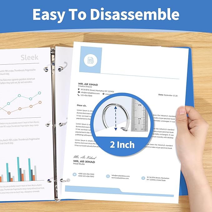 SUNEE 3 Ring Binder 2 Inch 1 Pack, Clear View Binder Three Ring PVC-Free (Fit 8.5x11 Inches) for School or Office Supplies, Blue