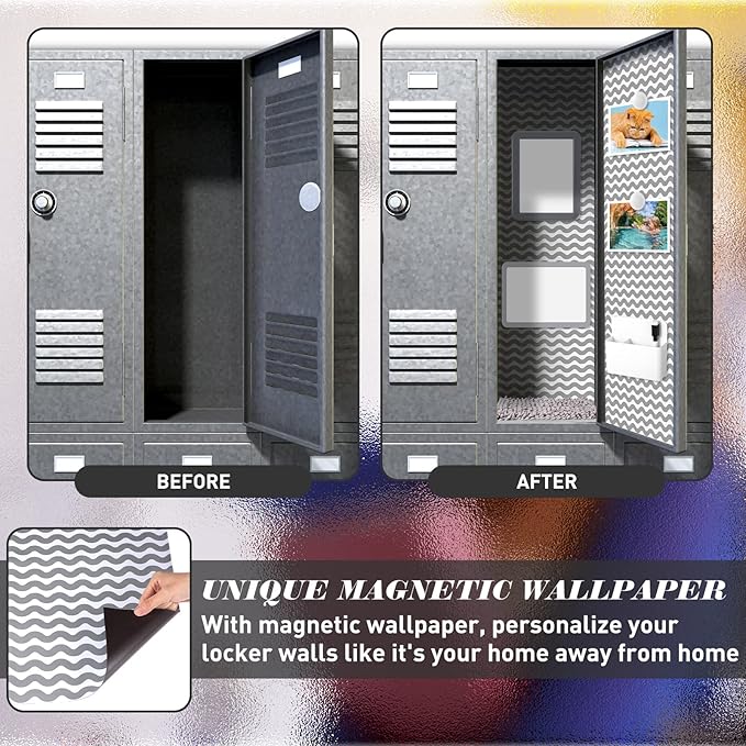 Timgle 8 Pcs Magnetic Locker Set Including Magnetic Wallpaper Mirror Locker Organizer Carpet Whiteboard Dry Erase Marker Accessories for Office School Supplies(Gray,Wavy Style)