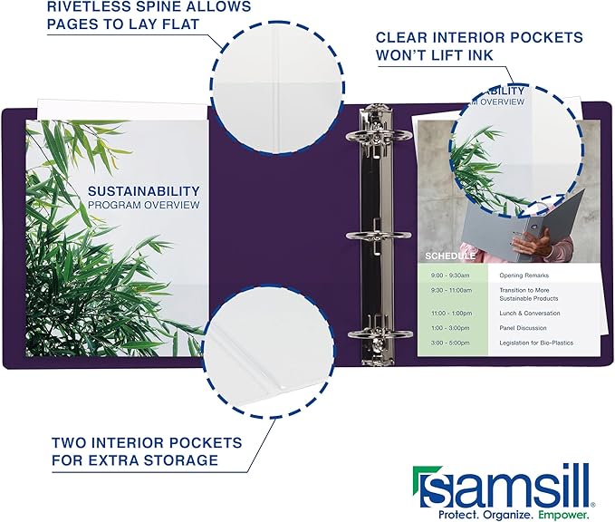 Samsill Durable 2 Inch Binder, Made in The USA, D Ring Binder, Customizable Clear View Cover, Plum Purple, Holds 475 Pages
