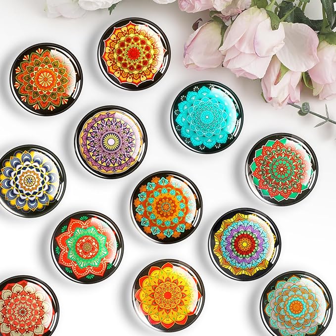 FINDMAG 12 Pcs Glass Fridge Magnets Sticker, Cute Refrigerator Magnet, Small Whiteboard Magnets, Strong Fridge Magnets for Classroom, Kitchen, Office, Home and Cabinet