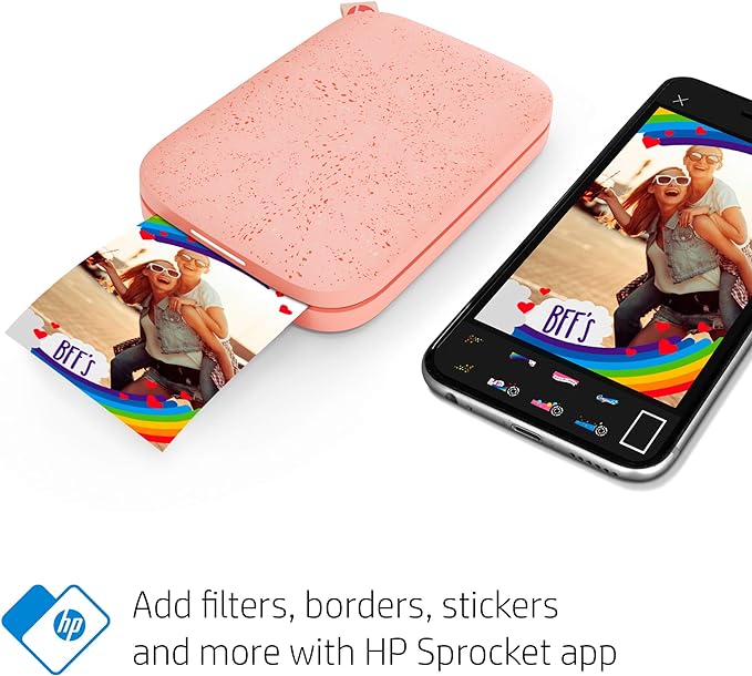 HP Sprocket 2x3 Instant Smartphone Photo Printer 75 Sheets Bundle - Bluetooth Portable Color Wireless Mobile Printer (Pink) Zink Sticky-Back Photos