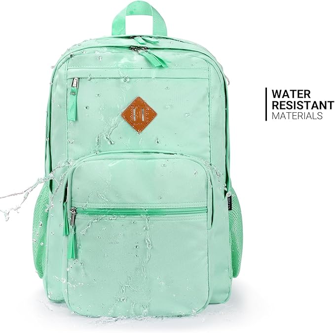 ZORFIN 26L Backpack for School, College, and Travel: Water Resistant Bookbag with 8 Compartments - Mint
