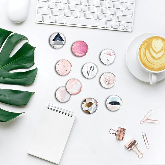 Cute Fridge Magnets, Round Crystal Glass Refrigerator Magnetic for Kitchen & Office Whiteboard Locker Accessories (12Pcs Pink)