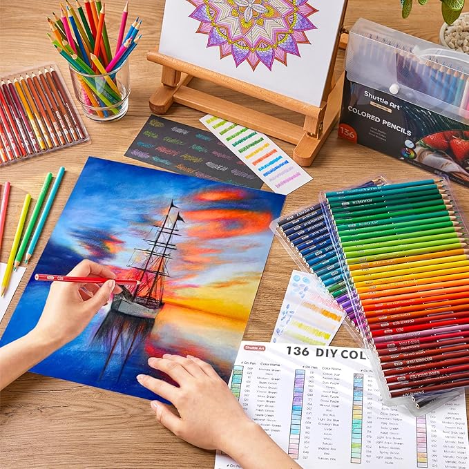 Shuttle Art 136 Coloured Pencils , Soft Core Colouring Pencils Set for Adult Colouring Books, Doodling, Sketching, Drawing, Art Supplies