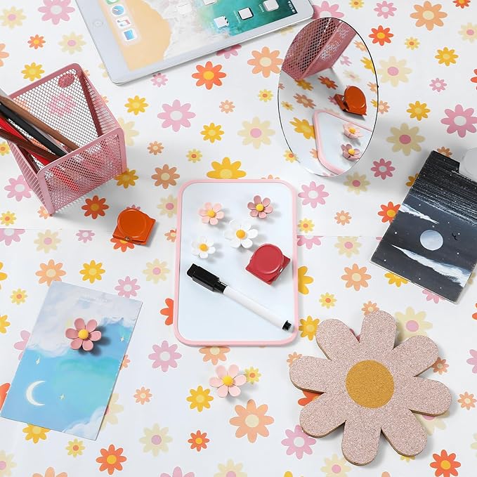 Harloon 15 Pcs Locker Decoration and Organizer Kit Locker Wallpaper Magnetic Pen Holder and Mirror Whiteboard Marker Cork Board with 3 Push Pins 3 Magnetic Clip 6 Magnets (Retro Flowers)