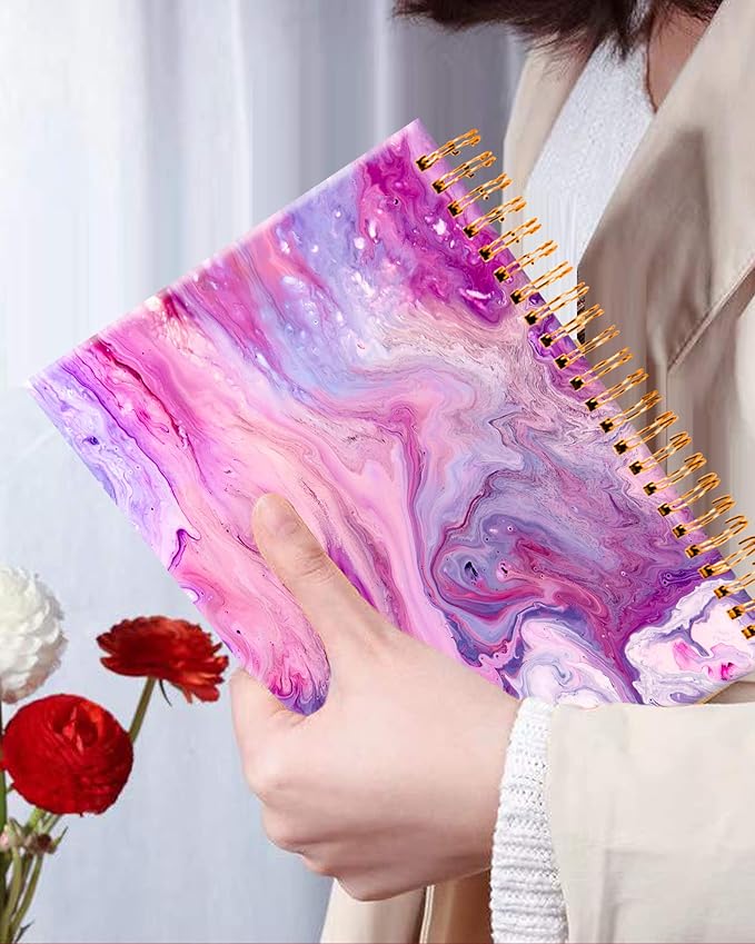 iampanda Spiral Journal Notebook,Strong Twin-Wire Binding with Premium Paper for Girl Women,Luxury 60 Sheets A5 College Ruled Notebook/Journal,Perfect for School Office Home Gifts,Pink Purple Marble