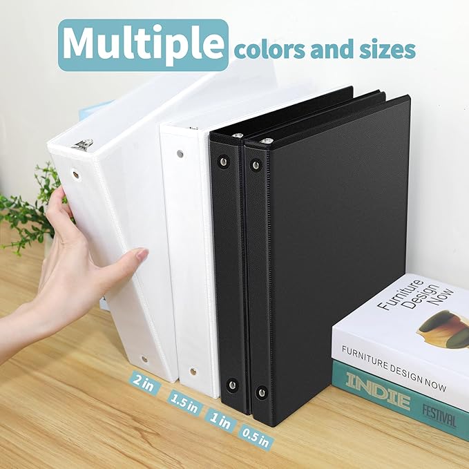 SUNEE 3 Ring Binder 1 Inch 12 Pack, Clear View Binder Bulk Three Ring PVC-Free (Fit 8.5x11 Inches) for School or Office Supplies, White