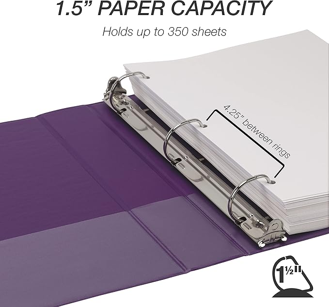 Samsill Durable 1.5 inch 3 Ring Binder, Made in USA, D Ring Binder, FSC 100% Recycled Chipboard, Fashion Assortment, 4 Pack
