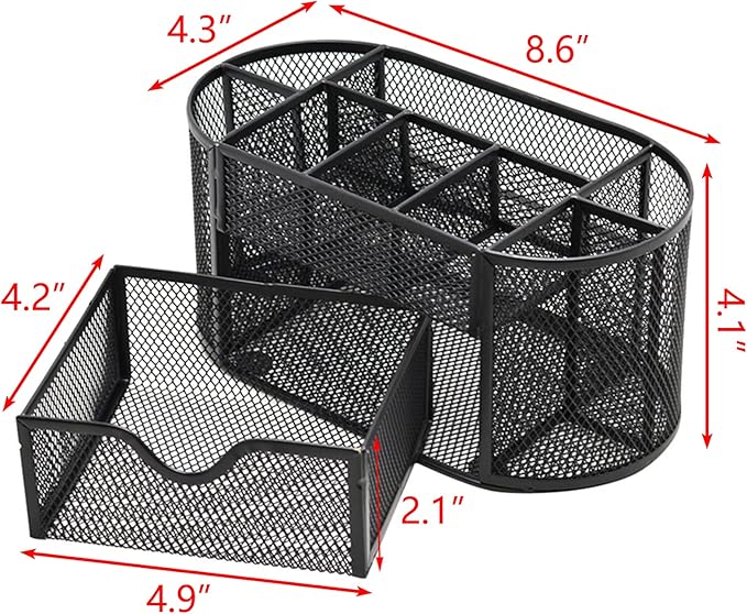 TWSOUL Mesh Desk Organizer, Multi-Functional Pencil Holder for Desk, Small Black Desk Organizer for Pen, Pencil, Small Office Supplies and Stationary Accessories Storage Organization