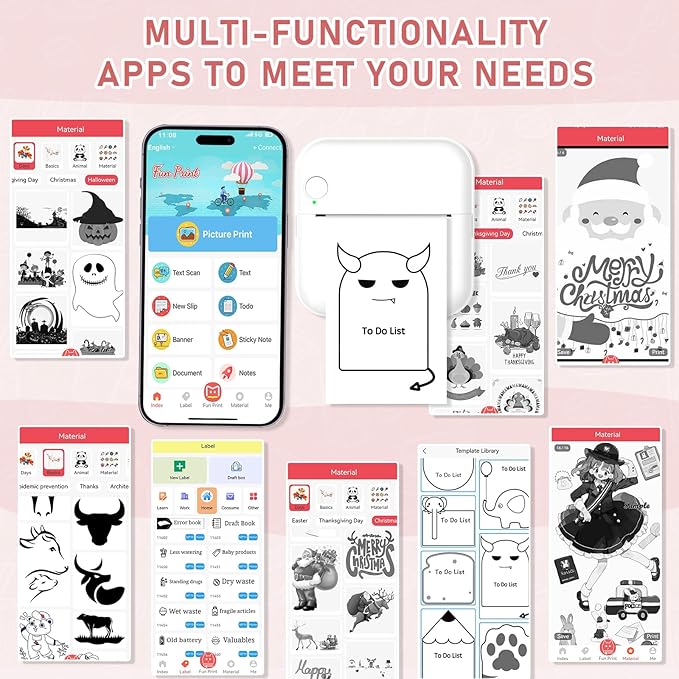 Mini Pocket Bluetooth Printer-Portable Thermal Printer with 10 Roll Papers for Journal/DIY Scrapbook/Travel/Notes/Lists/Label/Memo, Receipt Printer for Children Women Gifts Kids Christmas