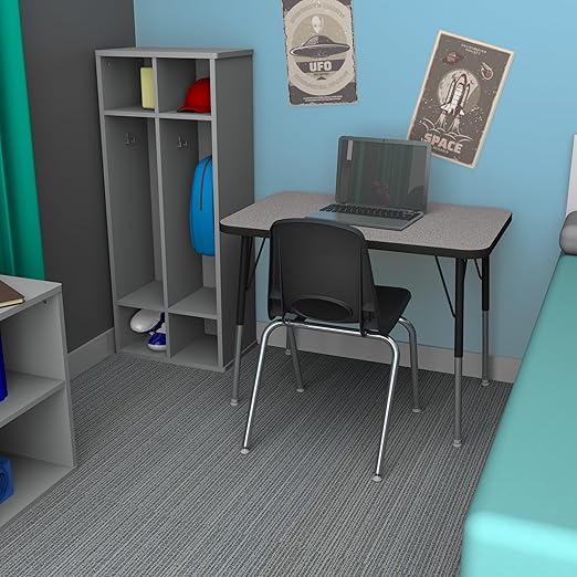 FDP Rectangle Activity School and Office Table (24 x 36 inch), Standard Legs with Swivel Glides, Adjustable Height 19-30 inches - Gray Top and Black Edge