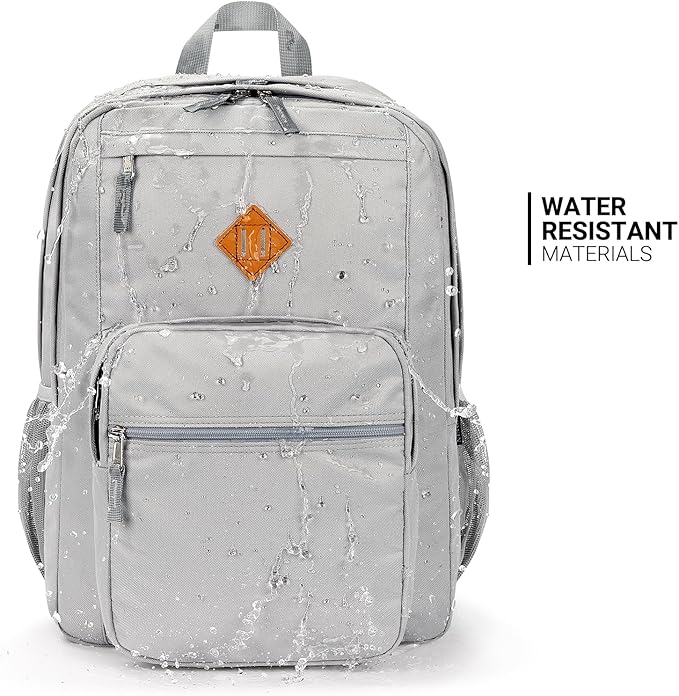ZORFIN 26L Backpack for School, College, and Travel: Water Resistant Bookbag with 8 Compartments - Grey