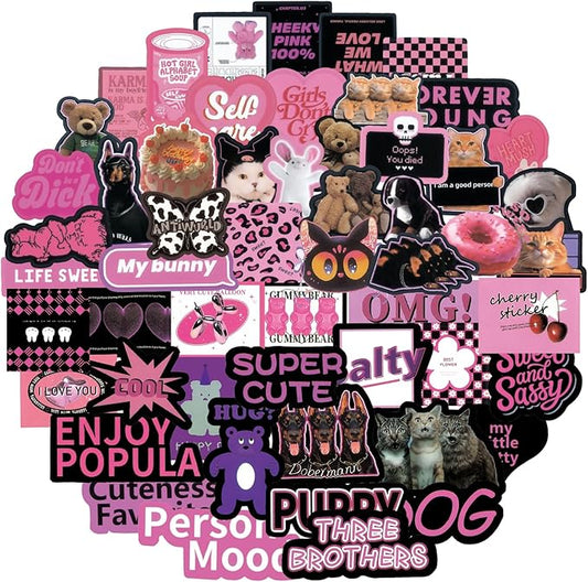 100 Pcs Cute Cartoon Pink Words Style Stickers for Scrapbooks,Cute Vinyl Stickers for Water Bottles Skateboard Notebooks Phone Kindle,Laptop Stickers for Kids Teens Adults Girls
