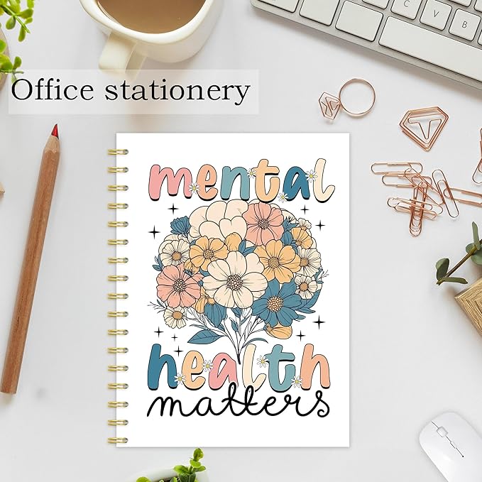 OTKBD Mental Health Matters Notebook, Boho Floral Inspirational Journal for Women, Therapy Notebook for Therapist, School Counselor Office Must Haves, Psychology Gifts, 5.5x8.3 Inch