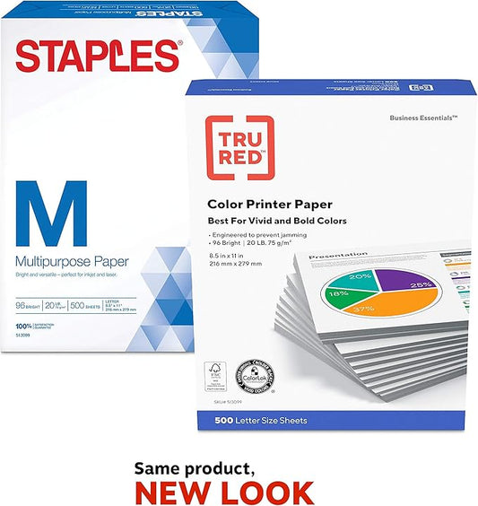 Staples TRU RED 513099 8.5-Inch X 11-Inch Multipurpose Paper 20 Lbs. 96 Brightness 500/Rm