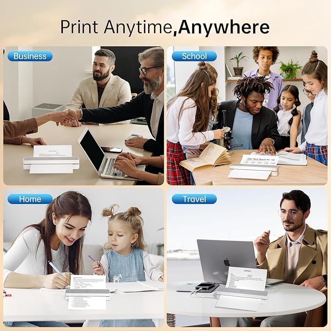 iDPRT Portable Thermal Printers Small Compact Inkless Wireless Printer for Home, Office & Vehicles, 300DPI, Support 8.5" x 11" Length US Letter A4&A5 Size, for Smartphone, PC, Black White Printing