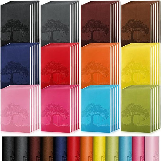 TaoBary 72 Pcs A6 PU Leather Journals Notebook Bulk Colorful Tree Life Lined Journal Soft Leather Cover Ruled Writing Notebook for Writing Office School Home Business 128 Pages (Vintage Color)