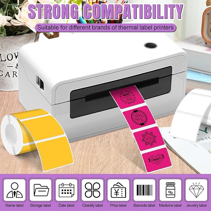 Ctosree 12 Rolls Printer Labels Adhesive Thermal Paper Waterproof Thermal Label Stickers Compatible with Phomemo M110 M221 M220 M120 M200 M110s Printer(Rainbow Colors,1.18 x 1.57 Inch)