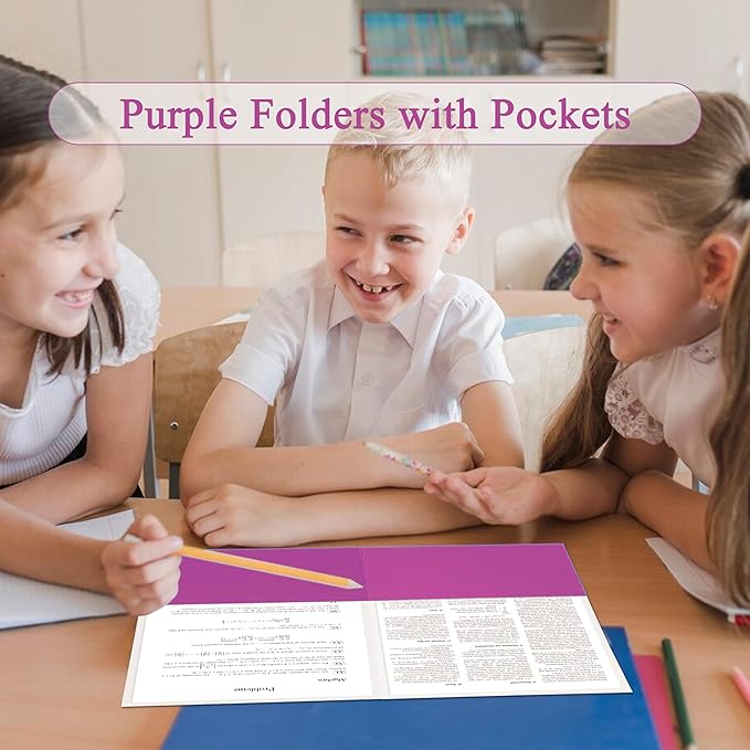 Zzrywuty 50 Packs Heavy Duty 2 Pocket Folders with Business Card Slot,Holds 100 Sheets Fits Letter Size File Folder Presentation Folder for School,Office,Home(Rose Purple)